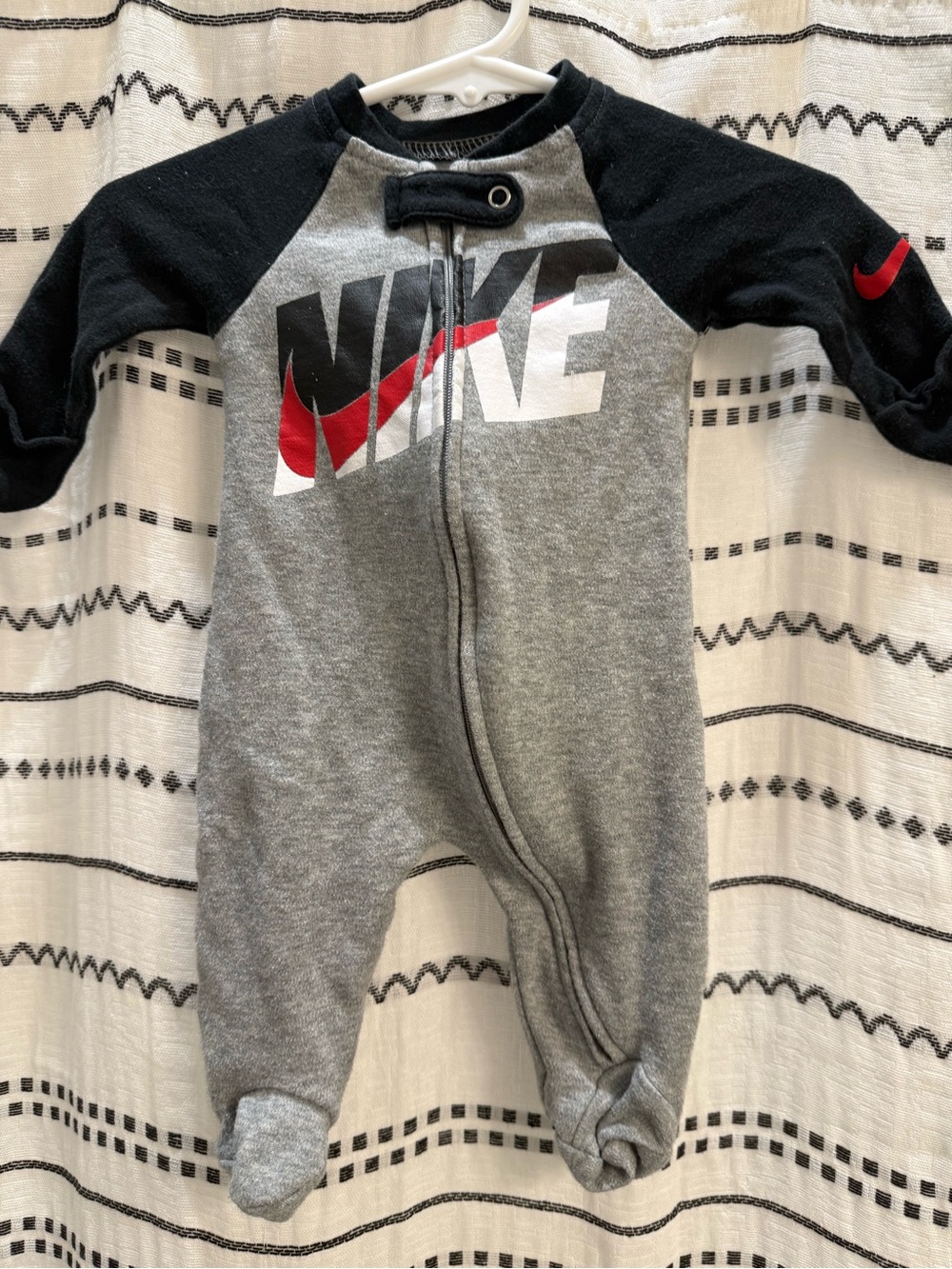 Nike Gray, Black & Red Baby Footed Romper
